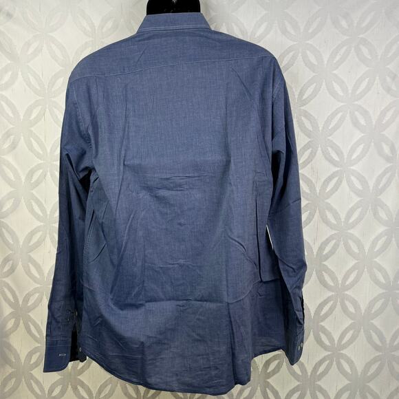 Cole Haan Cotton Long Sleeve Blue Chambray Button Down Shirt Size L - Picture 5 of 9